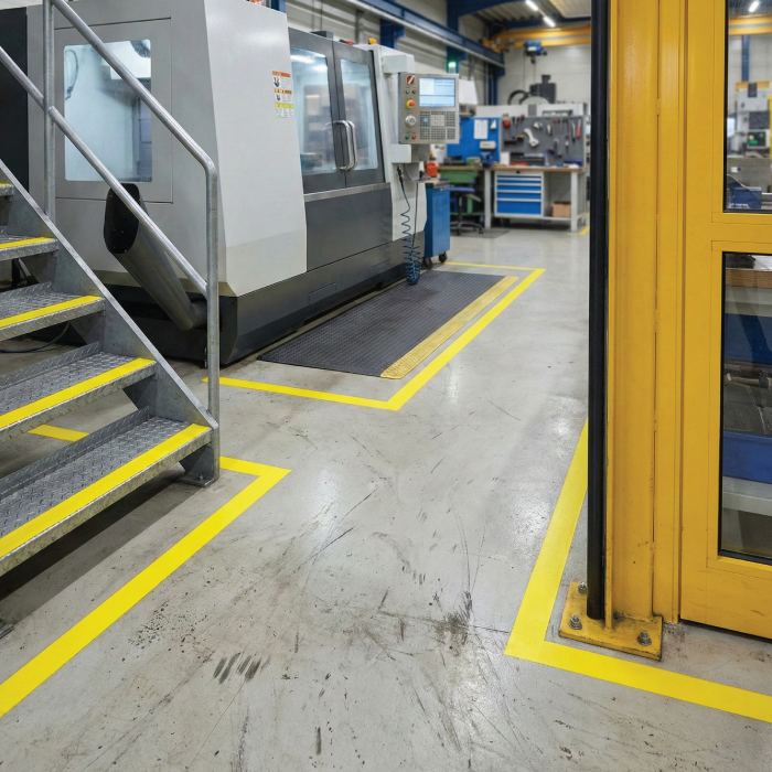 Smooth-surface floor marking tape for food and pharmaceutical plants